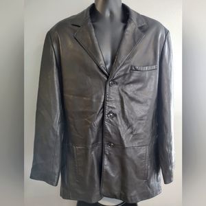 Bachrach Black Leather Button Up Coat, Soft Leather, Size XL, Great Condition
